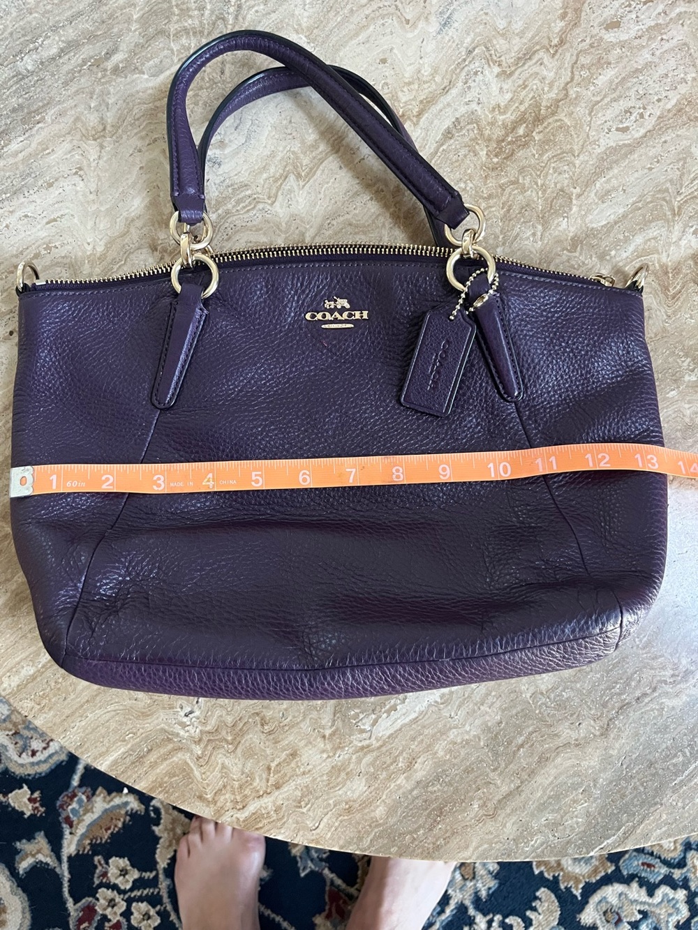 COACH Pebbled Leather Shoulder Tote in Plum - Picture 5 of 9